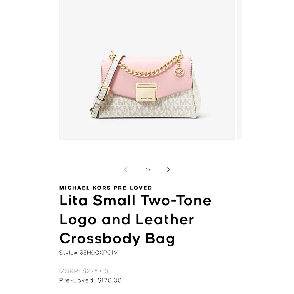Michael Kors Lita Leather Two Tone Pink Crossbody Designer Bag Preppy Classic - Picture 9 of 9